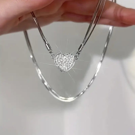 Luxury Heart-Shaped Danburite Multilayer Magnet Necklace