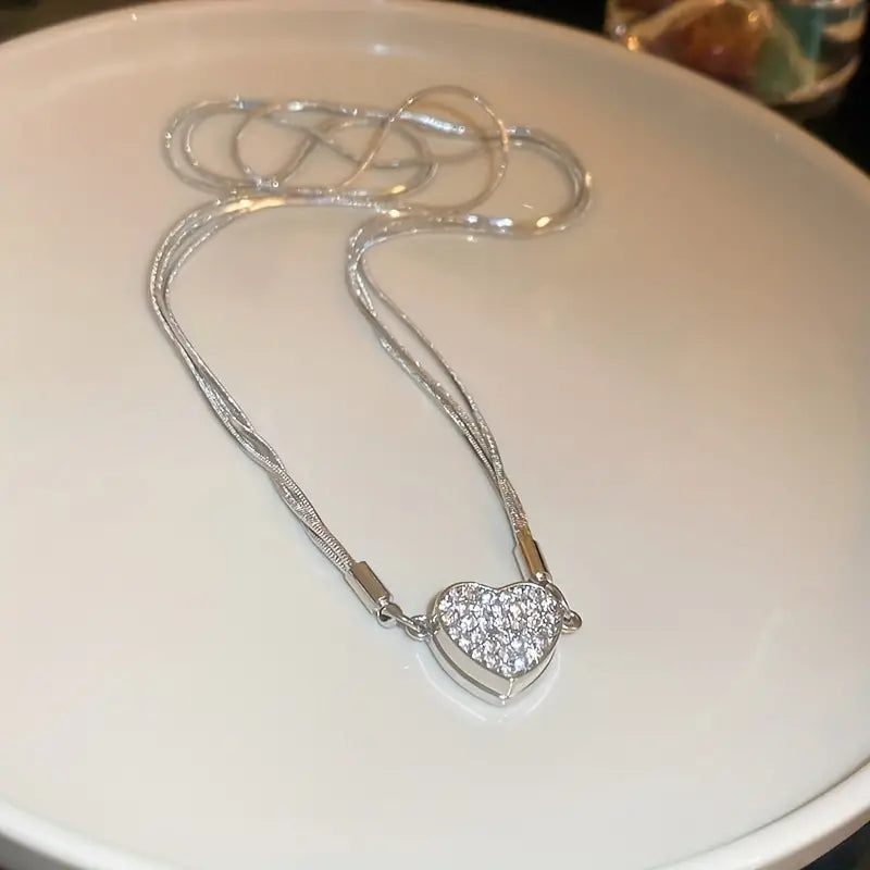 Luxury Heart-Shaped Danburite Multilayer Magnet Necklace